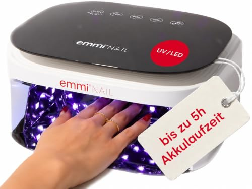 Emmi-Nail LED Lampe Akku White, UV/LED Nagellampe für Gelnägel, 24/48 Watt | Kabelloses UV/LED Lichthärtungsgerät für Gele & Lacke, 30 LEDs, Timer, Start-Sensor, Low-Heat & abnehmbare Bodenplatte