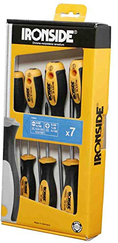 Ironside 120502 Schraubendreher-Set 7-teilig 25002-Komponenten-Griff Chrom-Vanadium-Stahl