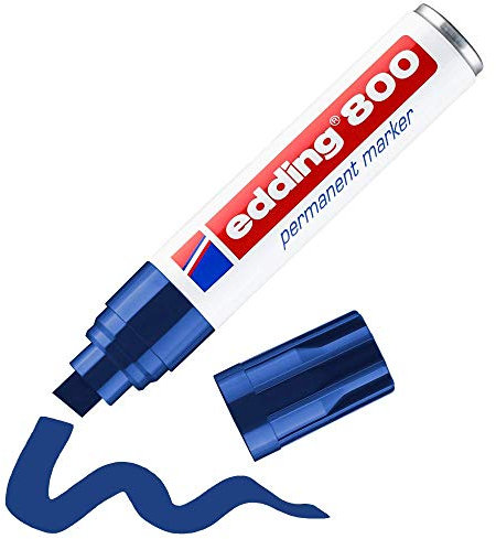 edding 800 permanent marker - blue - 1 pen - chisel tip 4-12 mm - for bold markings - waterproof, quick-drying, smear-proof pens - for cardboard, plastic, wood, metal, glass and fabric