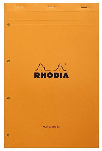 Rhodia 119700C - Audit Notizblock (geheftet, DIN A4+, 21 x 31,8 cm, liniert mit Rand, 80 Blatt, gelbes Papier, 80g) 1 Stück, orange