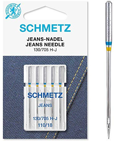 SCHMETZ | 5 Nähmaschinennadeln | Jeans | 130/705 H-J | Nadeldicke 70/10 | Geeignet für das Vernähen von Jeans und ähnlichen Stoffen | auf jeder gängigen Haushaltsnähmaschine einsetzbar