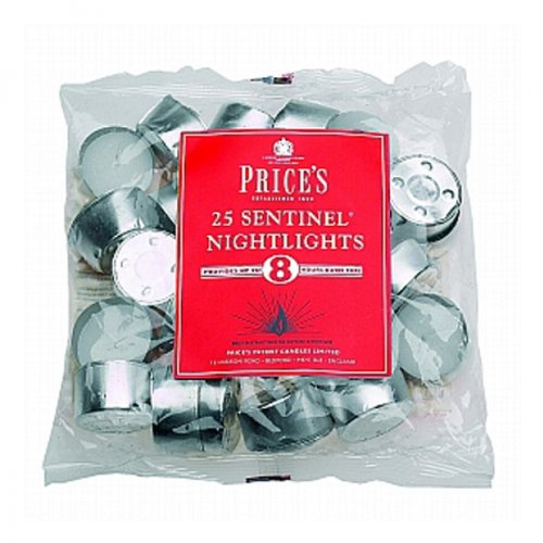 Price's - Sentinel Nightlights - Bag of 25 - Long Life Tea Lights - 8 Hour Burn Time - Quality White Wax