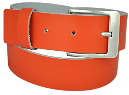 DayneQ 4cm Breit Echt Leder Guertel Altsilber Schnalle -Orange-Bundweit 100