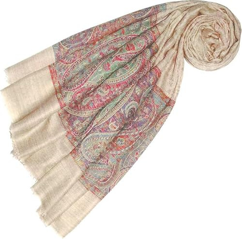 Lorenzo Cana - Damen Kaschmirschal - 100% Kaschmir - jacquard gewebtes Tuch, 70 x 200 cm, beige, Schal Schaltuch Kaschmirtuch Pashmina mit Paisleymuster - 78368