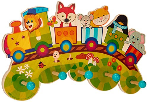 Hess Holzspielzeug 30296 Portemanteau en bois avec 5 crochets pour enfant Fait main 37 x 23 x 6,5 cm Multicolore Hess_30296