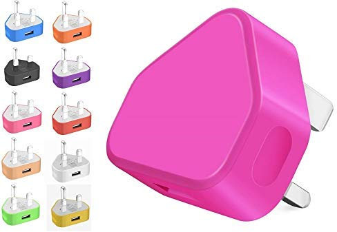 AMO® Charger Plug, UK 3 Pin Plug Charger, Compact Adapter Compatible with Samsung Galaxy Compatible with iOSiPhone iOSiPad Sony Tab HTC Windows Phone Tablet and Many more (Hot Pink)