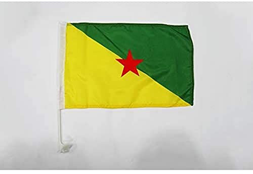 AZ FLAG - Drapeau Guyane française Pour Décoration Voiture Avec Attaches En PVC Et Système d'Accroche - Car Flag Guyanais - France - 100% Polyester - 50g - 45x30 cm