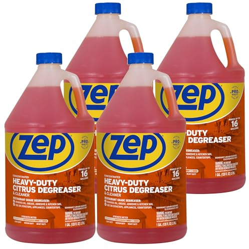 Zep Heavy-Duty Citrus Degreaser Cleaner Concentrate - 1 Gallon (Case of 4) ZUCIT128 - Restaurant Grade Degreaser and Cleaner Removes Oil, Grease, Adhesive, and Kitchen Soil on Stovetops, Appliances