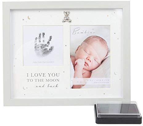Juliana Bambino Baby 'Love You to Moon and Back' Hand Print Grey Photo Picture Frame Unisex Ink Pad 4'' x 6'' Keepsake Gift, WBM-GFT01