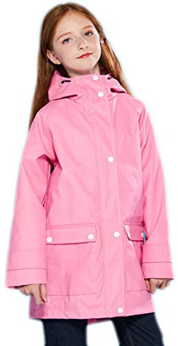 SOLOCOTE Veste de pluie pour enfants avec capuche imperméable et coupe-vent sac à dos en caoutchouc doublé pour filles et garçons Fuchsia 7-8 ans