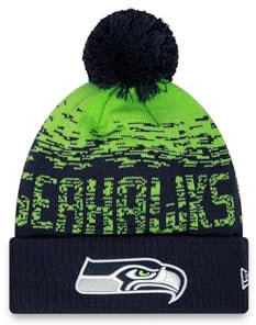 New Era Seattle Seahawks NFL Sport Knit Marineblau Grün Bommelmütze - One-Size