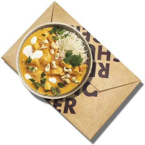 REISHUNGER Butter Chicken Curry Box (für 4 Personen) Alles in einer Box - Curry Paste, BIO Basmati Reis, Kokosmilch, Cashewkerne und Indisches Reis Gewürz