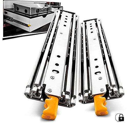 AOLISHENG Heavy Duty Drawer Runners with Lock 210kg Load Capacity Locking Drawer Slides Runners Ball Bearing, Full Extension, 500 600 700 800 900 1000 1100 1200 1300 1400 1500mm Side Mount 1 Pair