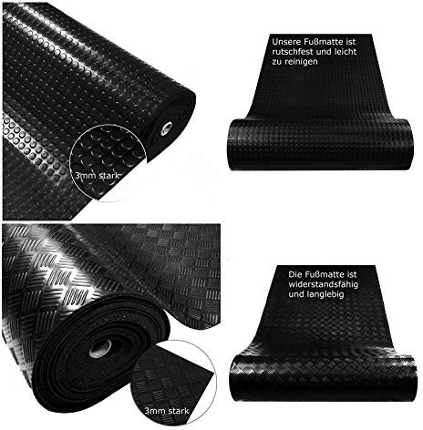 Gummiläufer Meterware alle 10 cm | 100cm breit 3mm stark | Gummimatten Außenbereich rutschfest | Gummimatten Meterware in Schwarz | Riffelblech Noppen (Checker, schwarz, 100 x 140 cm)