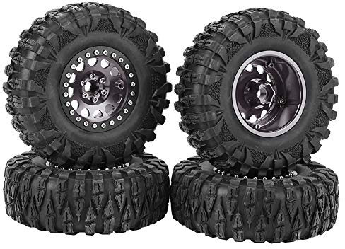 4 Stück RC Reifen, 1/10 RC Auto 2,2 Zoll Rad RC Crawler Gummireifen Metall Radnabe RC Zubehör(Titan), Zubehör für Modellautos