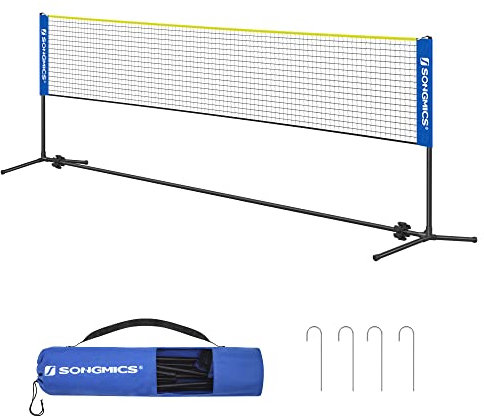 SONGMICS 4 m Badminton Net, Volleyball Net, Adjustable Height Pole, Portable Set for Tennis, Beach-Volleyball, Garden, Park, Outdoor, Blue and Yellow SYQ400Q02
