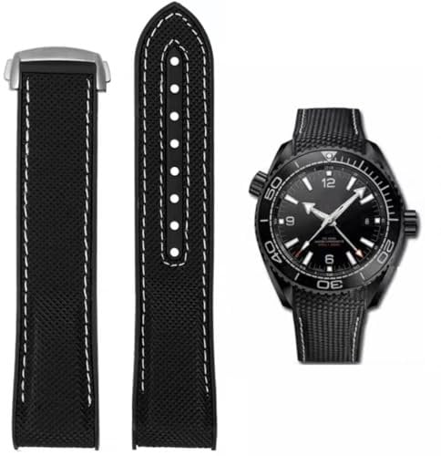 FOUUA Uhrenarmband 22mm 20mm für Omega kompatibel mit Omega-Armband Uhrenarmband Silikon und Canvas Faltschließe Passend für Omega [SpeedMaster] [Seamaster] [De Ville]