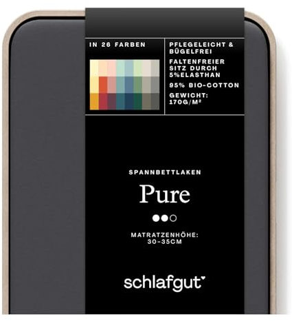 Schlafgut Pure Spannbettlaken 120x200cm bis 130x220cm - 95% Biobaumwolle, 5% Elasthan, Oeko-TEX Zertifiziert, Grey Deep, Matratzenhöhe bis 35cm