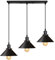 iDEGU 3-flammige Pendelleuchte Industrielle Hängelampe Stil Edison Vintage Pendellampe mit 22cm Metall Lampenschirm E27 Fassung Hängeleuchte für Esszimmer Küche Wohnzimmer (Balken, Ganz Schwarz)