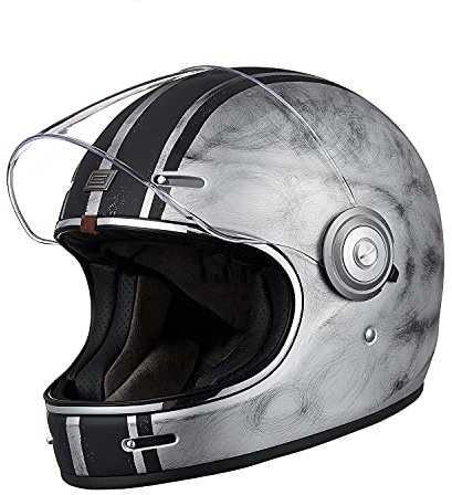 ORIGINE Casco moto integrale Casco vintage in fibra di vetro stile retrò con visiera ECE(CUSTOM SILVER,XS)