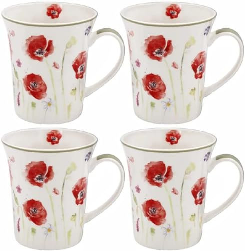 The Leonardo Collection LP94598 Poppy Field Floral Mugs (Set of 4), Fine China, Boxed