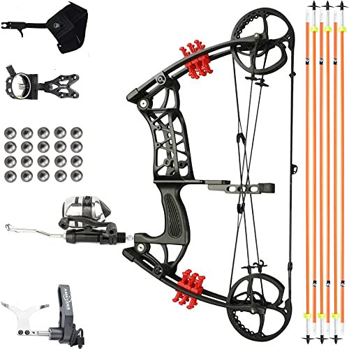 SHARROW 30-55Lbs Compoundbogen Set Erwachsene Bogenschießen Katapult Stahlball Dual-Use Compoundbogen Jagdbogen Angeln Bogen und Pfeil Set für Erwachsene Jagd Angeln Linkshändig Rechtshändig (Typ E)