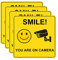 Haobase 4 Pcs Smile You are On Camera Sign Sticker - Self Adhesive Vinyl (15cm x 15cm)