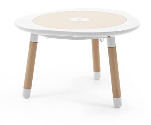 Stokke MuTable, White – Multifunktionaler Kinderspieltisch – Höhenverstellbare Beine – Inklusive vier doppelseitiger Spielscheiben, einem Puzzle und einer Tischscheibe aus Naturholz