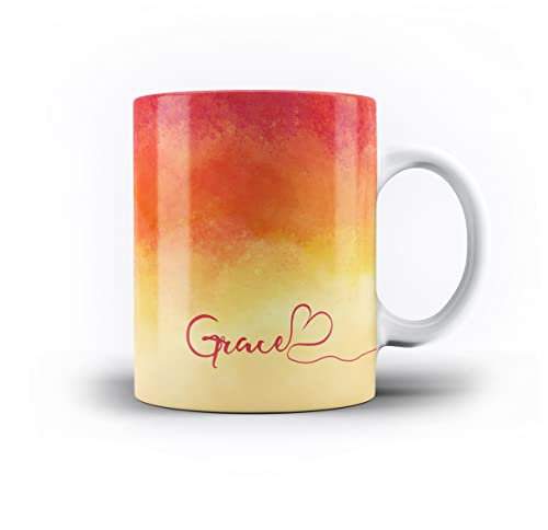 iCaseDesigner Personalised Watercolour Painting Name with Heart 11oz Ceramic Mug - 4. Sunset Orange