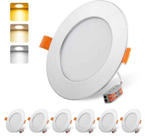 da LIGHT LED Einbaustrahler Flach 230V 9W, Strahlende Einbauleuchten Silber 6 Stück, Badlampe Spot 3000/4000/6000K, Deckenstrahler IP54 Wasserfest für Badezimmer Wohnzimmer Küche Schlafzimmer