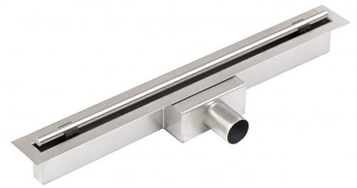 ADGO Slim Duschablauf mit Stange, Linear, Schmaler Abfluss, Enger Ablauf, Duschabfluss, Bodenablauf, Randablauf, Abfluss in der Dusche, Duschrinne, Edelstahl, Silber (900 mm, Rundstange)