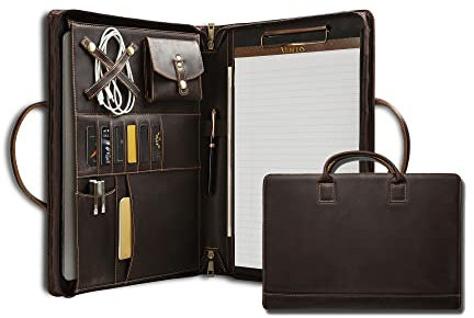 Porte-documents en cuir véritable pour homme, 21,6 x 35,6 cm, porte-documents avec poignée, étui de transport personnalisé pour ordinateur portable de 15, marron (standard, marron foncé)