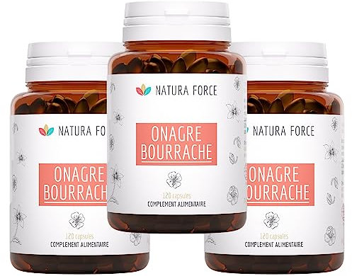 NATURA FORCE - Huile Onagre Bourrache - Pressée à Froid – Certifiée Biologique - Riche en Acide Linoléique, Acide Oléique, Acide Gamma-Linolénique - 3 x 120 Capsules à base de Gélatine de Poisson