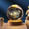 3D Planet Crystal Ball Night Light, Space Galaxy Crystal Ball with Wooden Base,3D Engraved Solar System LED Light Base for Kids,Gift for Father's Day Family Lovers