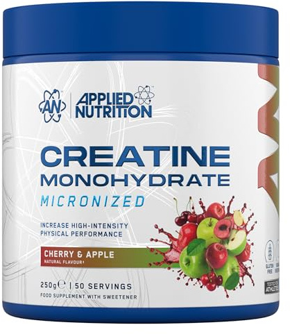 Applied Nutrition Creatine Monohydrate Powder Cherry & Apple 250g | Tested for Athletes Micronized Creatine Monohydrate - Strength, Muscle, Power - 5g Per Serving (50 Servings)