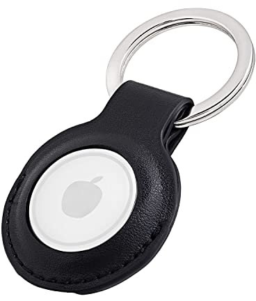MAGATI Premium Lederhülle für Apple AirTag - Vegan Leder Case mit Robusten Edelstahl Schlüsselring - Tragbare Schutzhüllen und Zubehör für AirTag Tracker Schwarz 1er - il Grado