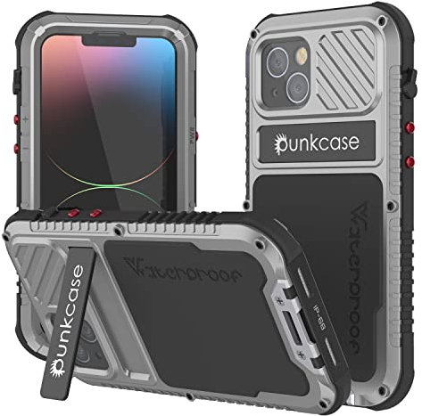PunkCase wasserdichte Aluminium-Hülle für iPhone 14 Pro [Metal Extreme 3.0] IP68 Militärqualität mit eingebautem Displayschutz und Ständer | Ultimativer Schutz für iPhone 14 Pro (6,1 Zoll) [Silber]