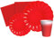 Ciao Kit Vajilla de Fiesta Flower Shape para 24 personas (112 pcs: 24 platos Ø23cm, 24 platos Ø18cm, 24 vasos 250ml, 40 servilletas 33x33cm) de papel compostable eco-friendly, rojo