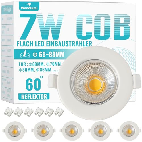 6er LED Einbaustrahler 7W Set LED Spots 230V Weiß Rund Deckenspots 5000K Kaltweiß 850LM Einbauleuchten 68mm 600LM für Küche Schlafzimmer