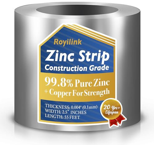 Bandes de zinc pour toit – Rouleau de toiture de 0,1 mm d'épaisseur – 6,3 cm de largeur x 15,6 m – Pour la prévention des taches – Clous et gants gratuits – Parfait pour le jardin et le bricolage