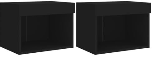 vidaXL Wand Nachttisch 2 STK., Schwebend Nachtschrank mit LED-Leuchten, Wandmontage Nachtkommode Nachtkonsole, Wandschrank Schlafzimmer, Schwarz