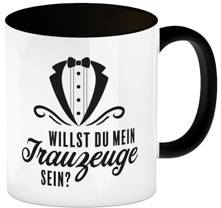 Willst du mein Trauzeuge sein Kaffeebecher in schwarz Lustige Frage für Männer Hochzeits-Trauzeuge bei Heirat Tasse JGA Hochzeit