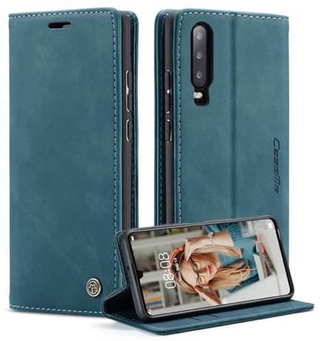Cracedily Handyhülle für Huawei P30 Hülle, Klapphülle Premium Lederhülle Klappbar Flip Case Tasche Magnet Kartenfach Standfunktion Klapphülle Schutzhülle für P30 6.1 Zoll, Blaugrün