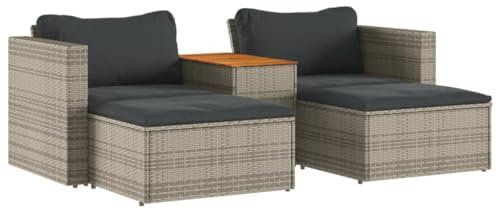 vidaXL Garten Sofagarnitur mit Kissen 5-TLG., Gartensofa Set mit abnehmbarem waschbarem Bezug, Gartenmöbel mit modularem Design, Gartengarnitur Sitzgruppe, Grau Poly Rattan Akazie