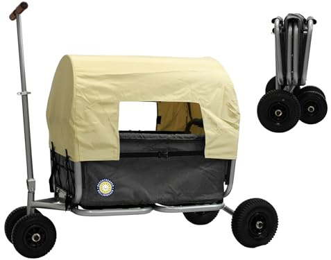 Beachtrekker Life Faltbarer Bollerwagen, klappbarer Handwagen + Feststellbremse + Sonnenverdeck (Gummi/PU-Reifen, Schwarz)