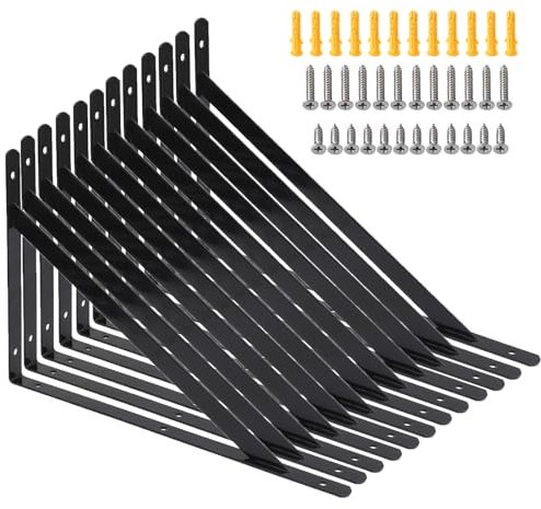 Lot de 12 équerres pour charges lourdes - 250 x 400 mm - Console pour charges lourdes - Avec vis - Support mural - Charge maximale : 100 kg - Support d'étagère - Montage mural (12 pièces)