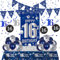16th Birthday Decorations for Boys Girls Blue and Silver Happy 16th Birthday Banner Backdrop Door Banner 16 Birthday Balloons Tablecloth 16 Hanging Swirls Confetti Balloons 16th Party Decor