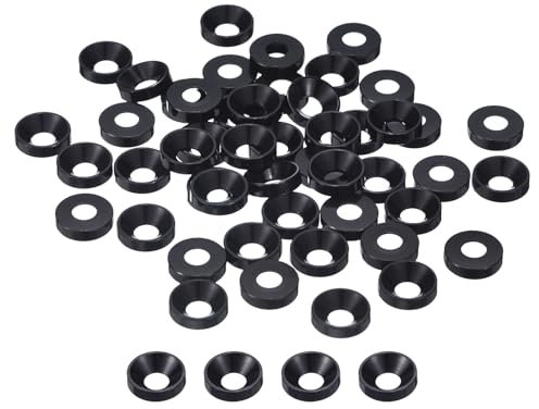sourcing map 50 Stück M4 Finishing Senkkopf-Unterlegscheiben Beilagscheiben, Aluminium-Legierung, Schraubendichtungen, Tellerkopf-Unterlegscheibe Dichtung für mechanisches Zubehör, Schwarz