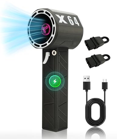 Bewinner X64 Super Jet Dry Fan - 8000MAH Large Violent Turbo Fan with 1400 G Thrust & 64mm Duct, 11-Blade Universal Air Blower for Car Dryer, Snow (Black & White)