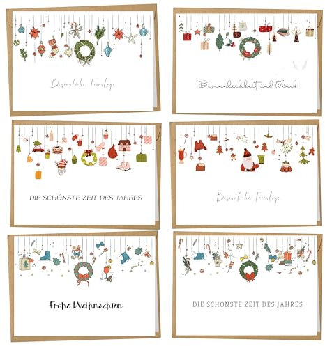 BIROYAL Weihnachtskarten mit Umschlag Set (12 Stück) | Weihnachtsblumengirlande Klappkarten | Coole Weihnachtskarte Weihnachtspostkarten Christmas Postkarte mit Umschlägen für deine Weihnachtsgrüße